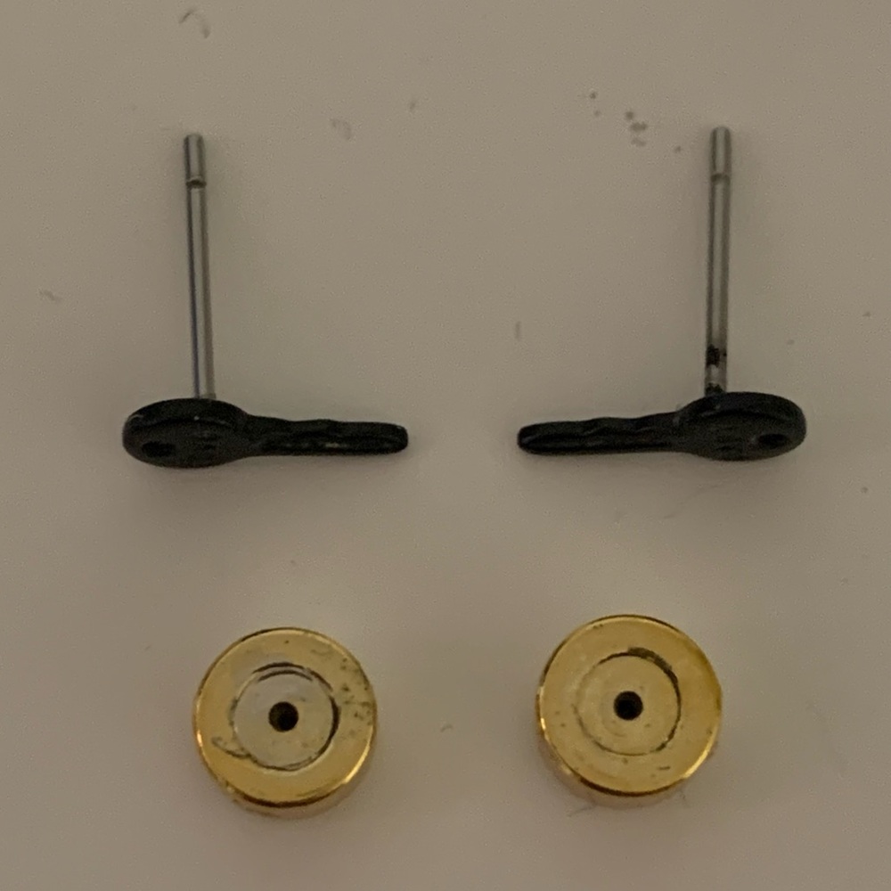 The Giving Keys Matte Black “Love” Mini Key Post Earrings. - Picture 5 of 10